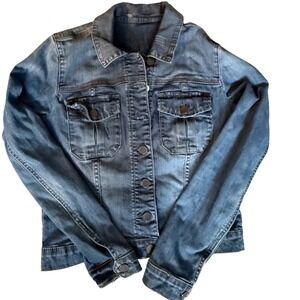 Kut from the Kloth Womens Helena Denim Jacket Medium Wash Blue Stretch Jean S